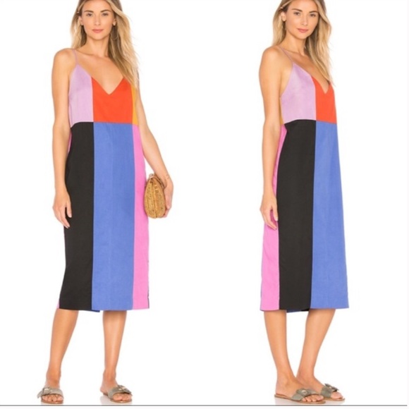 Mara Hoffman Georgia Color Block Midi Dress w V Back - Picture 3 of 11